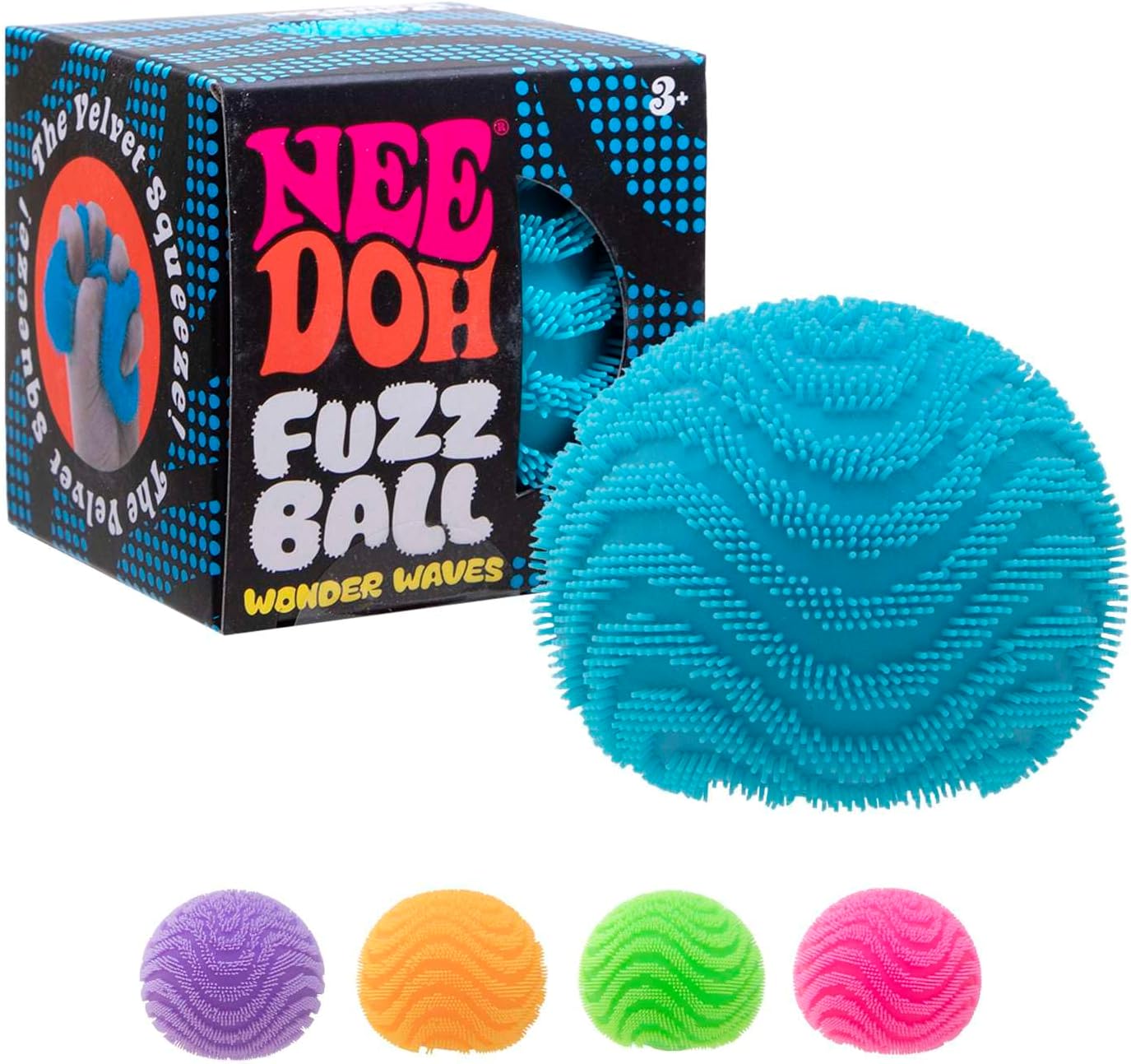 Schylling NeeDoh Fuzz Ball - Sensory Toy with a Velvet Texture and Soft Cloud Squish - Wavy Pattern You Can See and Feel - Ages 3 and Up - Color May Vary; One Per Pack (Wonder Waves) - Image 7